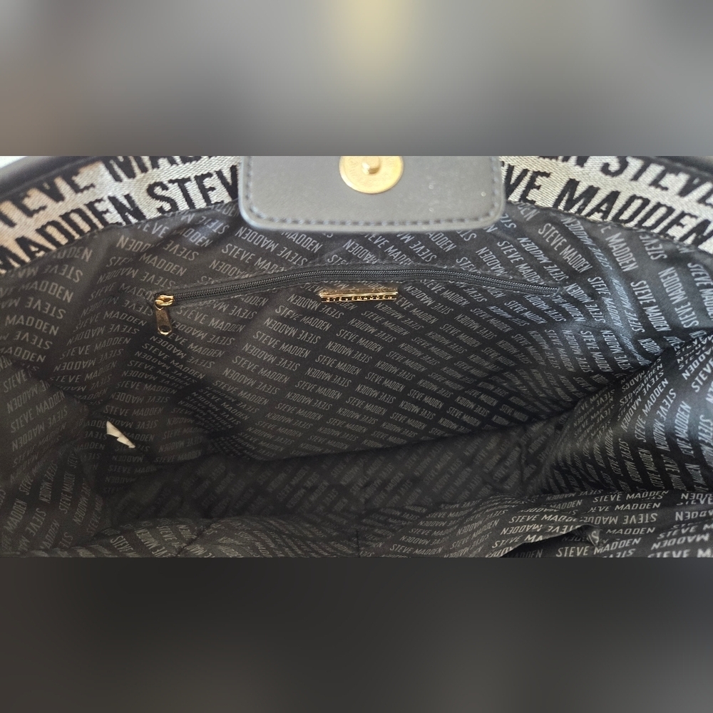 Steve Madden Black & Grey, Repeat Logo Shopper Handbag with removable Extra Bag - Picture 7 of 13